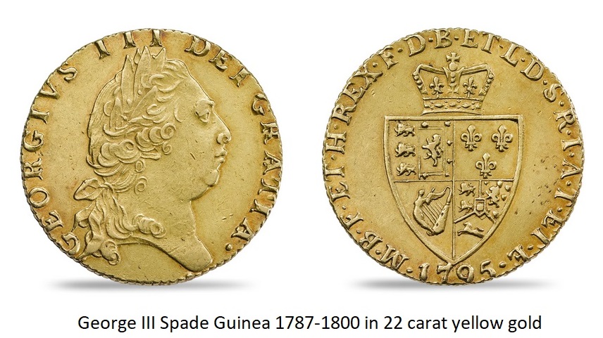 George III Spade Guinea 1787-1800 in 22 carat yellow go.d
