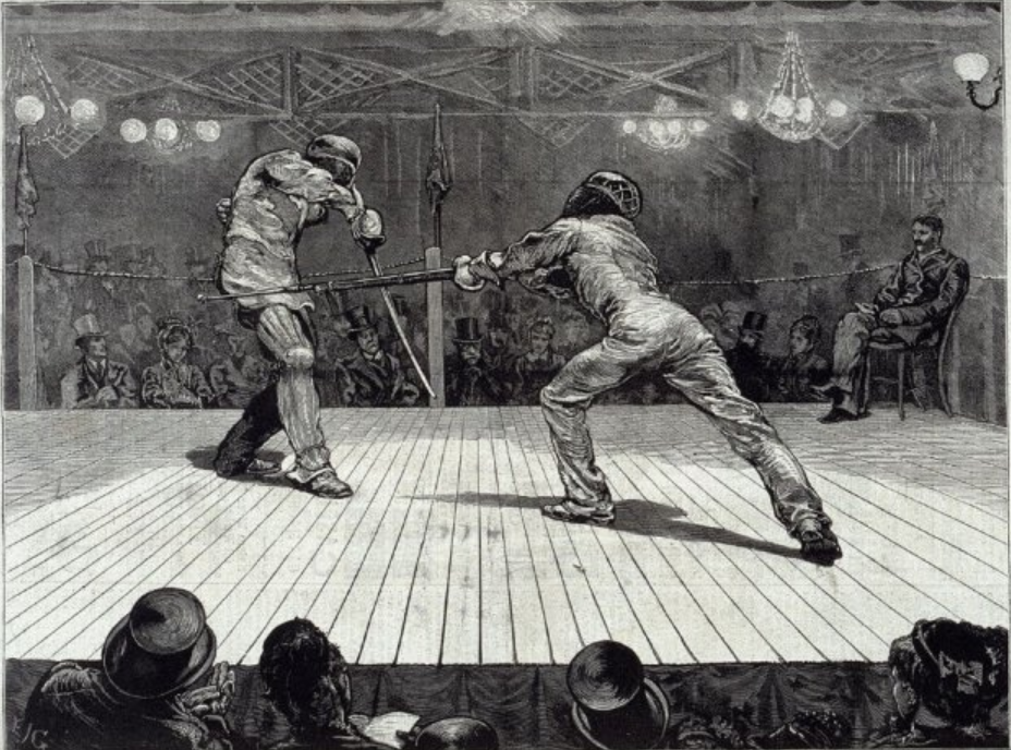 Image of an Assault at Arms - Sword Versus Bayonet - from Harper's Weekly May 16, 1874