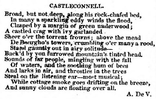 romantic 19th century poem describing the scene of riverside village of Castleconnell in County Limerick, Ireland