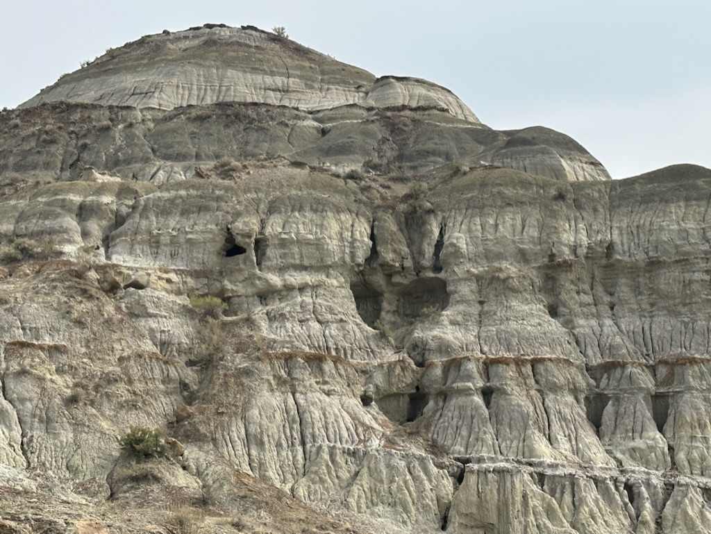 photograph of unusual rock formation showing valley walls created by erosion in the Dinosaur Provincial Park, Alberta, Canada.