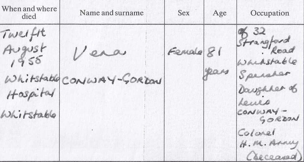 detail from Vera Conway Gordon's death certificate