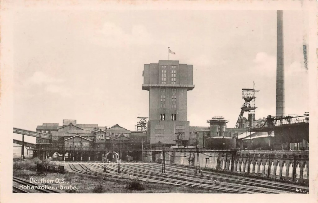 Black and white postcard of the Hohenzollern Coal Mine c. 1930