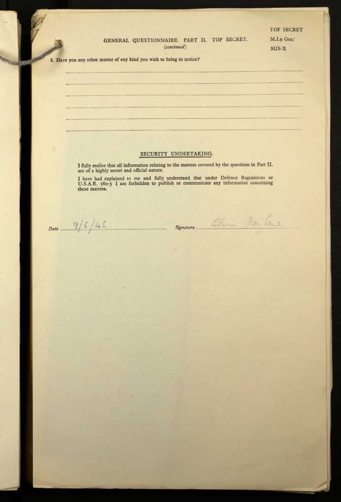 General Questionnaire for British/American ex-prisoners of war completed by Ted Mayhew (p3)