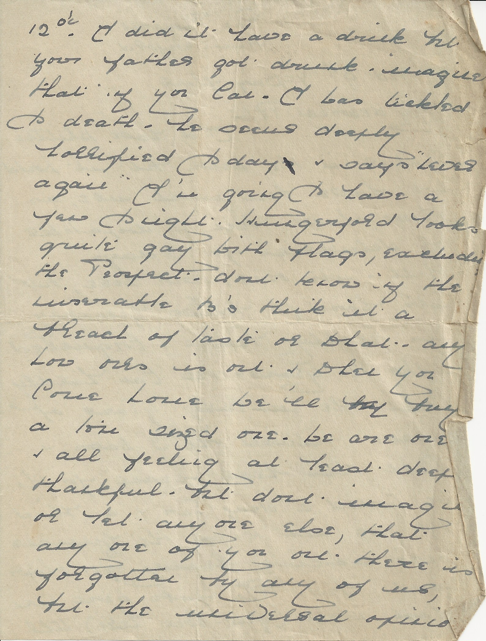p2 of a handwritten letter from Evelyn Poulton to her son Peter, dated 9 May 1945. Written in ink on lined paper, it reflects on VE Day celebrations and her husband’s unexpected drunkenness.