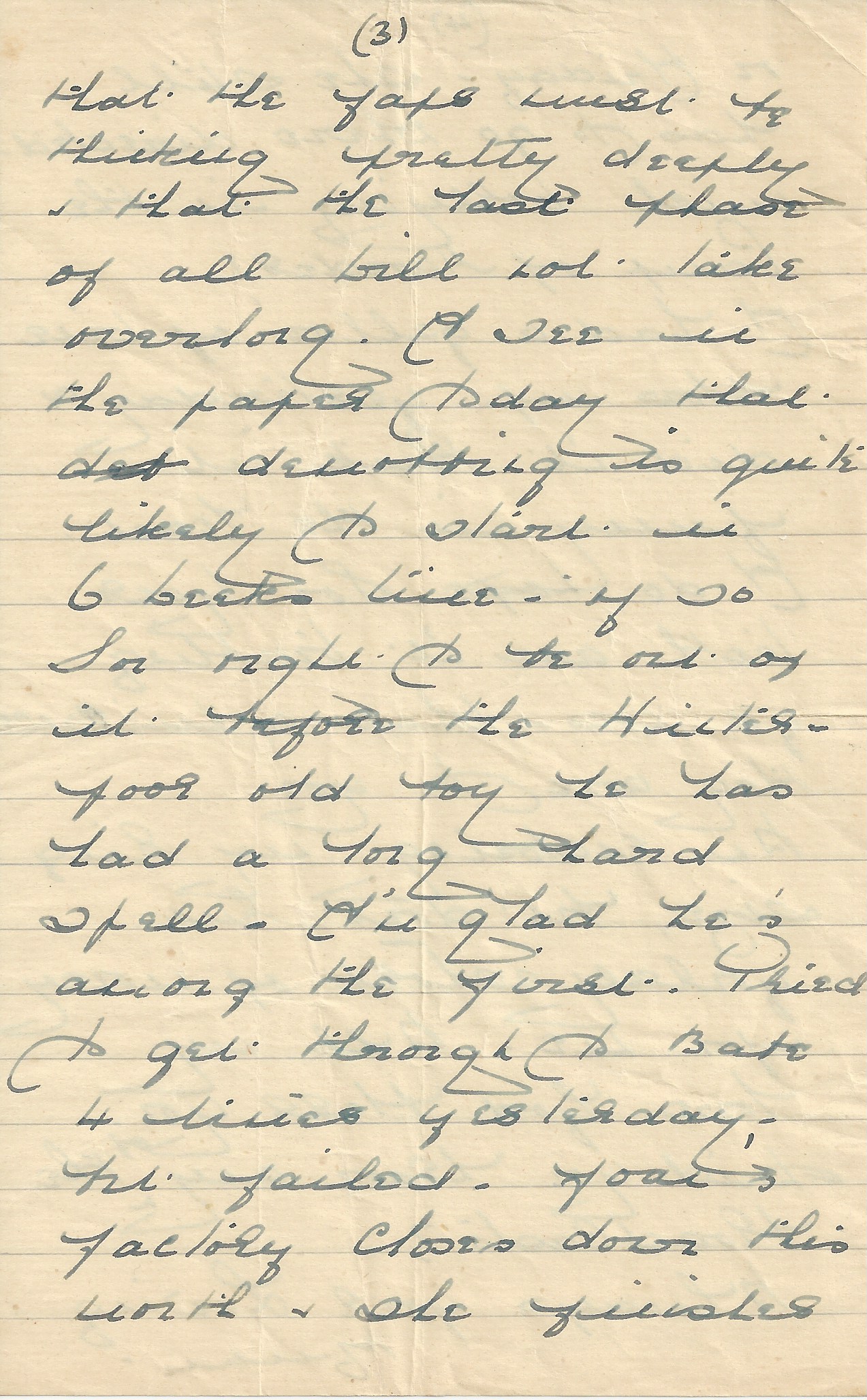 p3 of a handwritten letter from Evelyn Poulton to her son Peter, dated 9 May 1945. Written in ink on lined paper, it reflects on VE Day celebrations and her husband’s unexpected drunkenness.