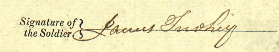 A historical document featuring the signature of a soldier, James Twohey, along with the text "Signature of the Soldier".