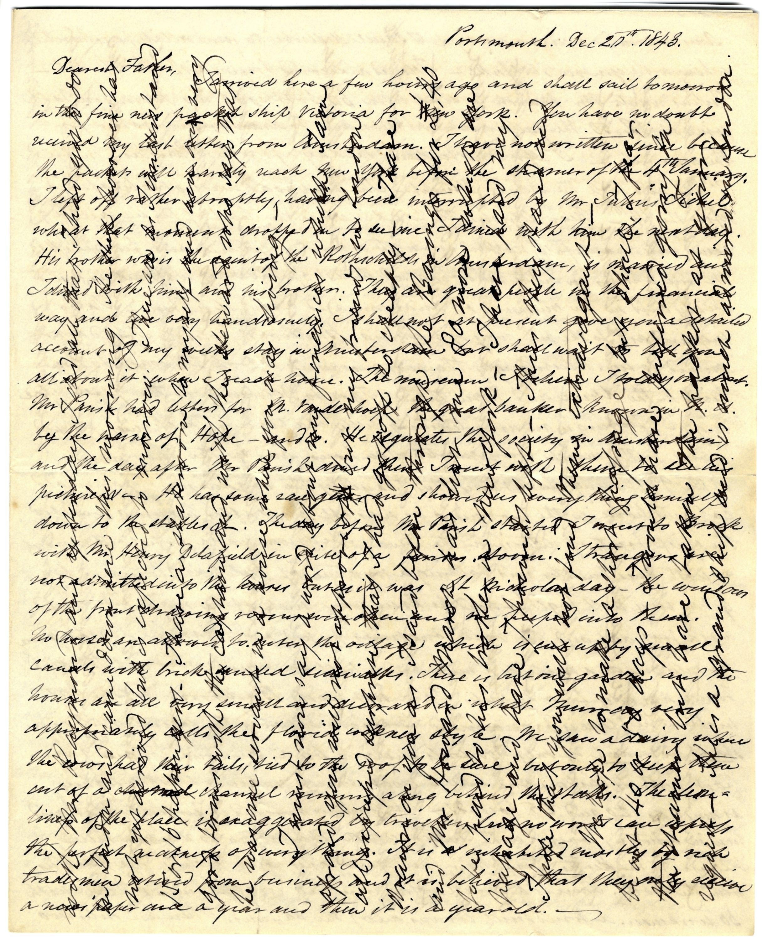 Carson_Portsmouth_18431220_1 Handwritten letter from Portsmouth dated December 20th, 1843, with cross-written text